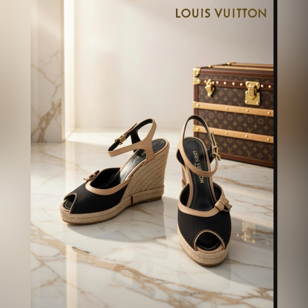 Louis Vuitton Isola Canvas Wedge Espadrilles Sandals FR38.5 US8 $1030 - Picture 3 of 15